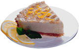 Cheesecake garnished with lemon zest and nip
